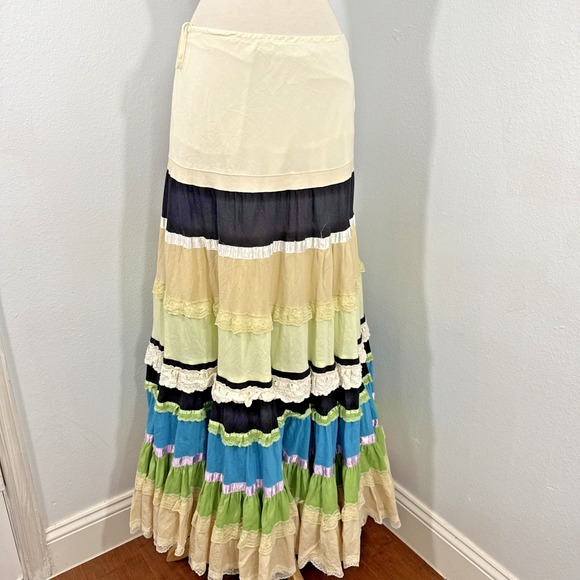 Lapis Skirt Womens M Multi Patchwork Tiered Ruffle Flowy Gypsy Festival Boho - Picture 1 of 11